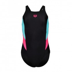 Купальник закритий для дівчат Arena Swimsuit V Back Panel зріст 140см, 10 років, чорний-рожевий-бірюзовий, код: 3468336995648