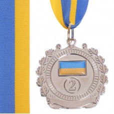 Медаль спортивна зі стрічкою SP-Sport Ukraine срібло, код: C-3162_S-S52