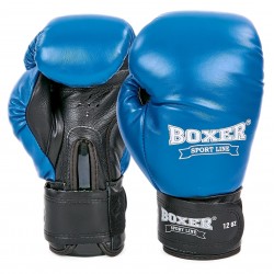 Рукавички боксерські Boxer шкіряні на липучці 10 унцій, синій-чорний, код: 2023_10BL-S52