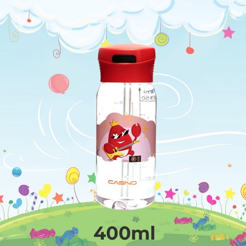 Пляшка для води Casno краб з соломинкою 400 мл, червона, код: KXN-1195_Red