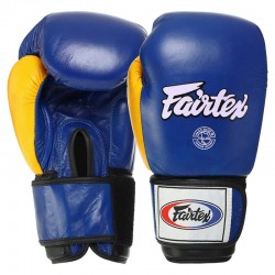 Рукавички боксерські Fartex шкіра, 10oz, синій-жовтий, код: FTX065_10BLY