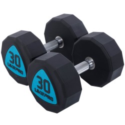 Гантелі цільні професійні з поліуретановим покриттям LiveUp 2х30кг, чорний-синій, код: LP8003-30-S52