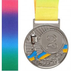 Медаль спортивна зі стрічкою PlayGame Ukraine срібло, код: C-6210_S