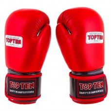 Боксерські рукавички TopTen шкіра червоний 12oz, код: TT025-12R Боксерські рукавички TopTen шкіра червоний 12oz, код: TT025-12R