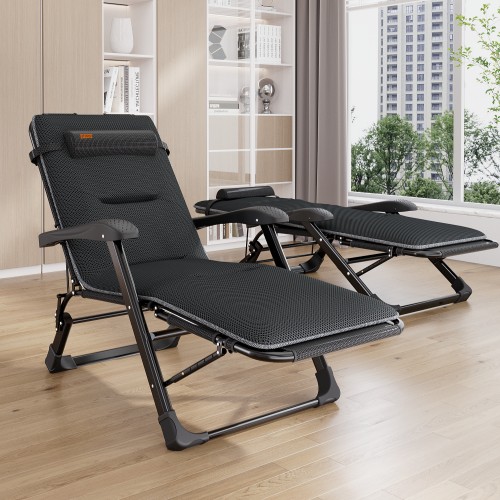 Розкладне крісло шезлонг садовий + матрац WCG чорний, код: FCB-S07PM-IF