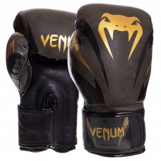 Рукавички боксерські шкіряні Venum Impact 16 унцмй, хакі-золотий, код: VN03284-230_16Y-S52