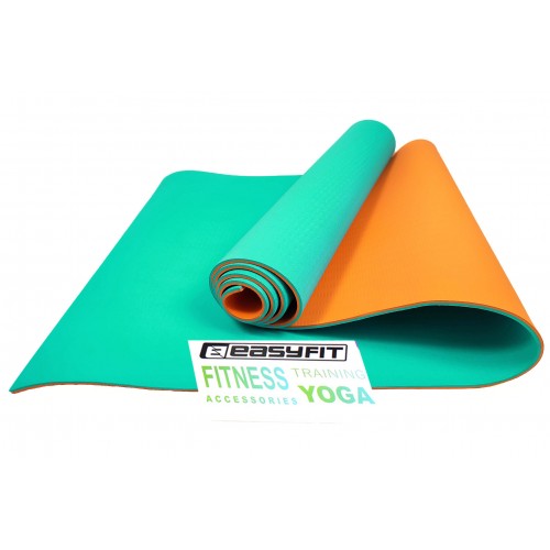 Килимок для йоги та фітнесу EasyFit TPE+TC 1830х610х6 мм, двошаровий бірюзово-оранжевий, код: EF-1924-T/O-EF