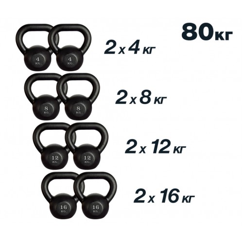 Набір гирь чавунних RN Sport 80 кг (2х4 кг, 2х8 кг, 2х12 кг, 2х16 кг), код: Gir80 Набір гирь чавунних RN Sport 80 кг (2х4 кг, 2х8 кг, 2х12 кг, 2х16 кг), код: Gir80