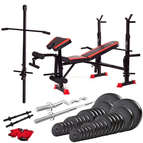 Лава тренувальна Fit-On FN-S102 + штанга та гантелі 140кг, код: 2210-0027 Лава тренувальна Fit-On FN-S102 + штанга та гантелі 140кг, код: 2210-0027