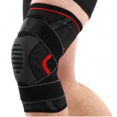 Наколінник бандаж еластичний з фіксуючим ременем та силіконовим кільцем та спіральними ребрами жорсткості Sibote L, сірий-червоний, код: ST-7214_L Наколінник бандаж еластичний з фіксуючим ременем та силіконовим кільцем та спіральними ребрами жорсткості Sibote L, сірий-червоний, код: ST-7214_L