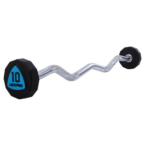 Штанга фіксована вигнута поліуретанова 12-стороння LiveUp довжина-89,2см, 10кг, чорний-синій, код: LP8013-10-S52 Штанга фіксована вигнута поліуретанова 12-стороння LiveUp довжина-89,2см, 10кг, чорний-синій, код: LP8013-10-S52