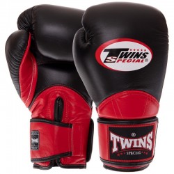 Рукавички боксерські шкіряні Twins Velcro 12 унцій, чорний-червоний, код: BGVL11_12BKR