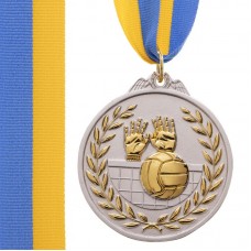 Медаль спортивна зі стрічкою двоколірна PlayGame Волейбол срібна, код: C-4850_S