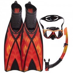 Набір для плавання маска з трубкою і ластами Zelart M-(7-8)-(40-41), жовтий-червоний, код: M243S-SN120S-F06_MYR Набір для плавання маска з трубкою і ластами Zelart M-(7-8)-(40-41), жовтий-червоний, код: M243S-SN120S-F06_MYR