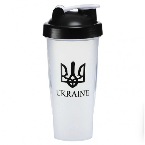 Шейкер із віночком Zelart Ukraine FI-9931 600 мл, прозорий/чорний, код: FI-9931