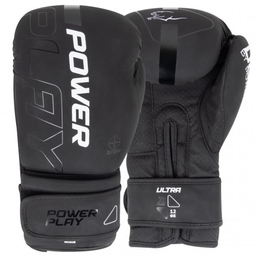 Боксерські рукавиці PowerPlay Ultra Mat 10 унцій, чорний-білий, код: PP_3024_10oz_Bl/White