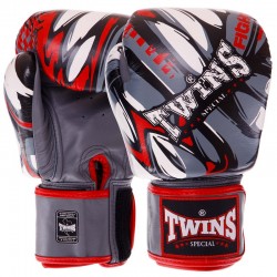 Рукавички боксерські шкіряні Twins 12 унцій, сірий-червоний, код: FBGVL3-55_12GRR