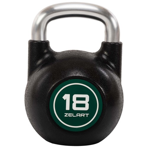 Гиря змагальна цільна чавунна з CPU покриттям та хромованою ручкою Zelart 18кг, чорний, код: TA-4756-18
