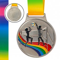 Медаль спортивна зі стрічкою кольорова PlayGame Волейбол d-65 мм срібна, код: C-0343_S