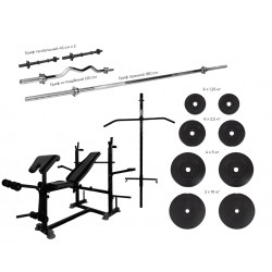Універсальна лава для жиму WCG 0090 + Тяга + Бруси + Приставка скотта, набір Hard штанга 80 кг, код: wcg-0090+80kg-IF Універсальна лава для жиму WCG 0090 + Тяга + Бруси + Приставка скотта, набір Hard штанга 80 кг, код: wcg-0090+80kg-IF