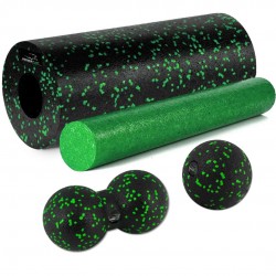 Масажний набір PowerPlay EPP Foam Roller Set 4in1 (2-ва ролика + 2-ва м"ячі), чорний-зелений, код: PP_4015_Green