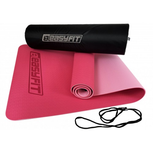 Килимок для йоги та фітнесу EasyFit TPE+TC двошаровий + чохол 1830х610х6 мм, рожевий з світло-рожевим, код: EF-1924E-PP-EF