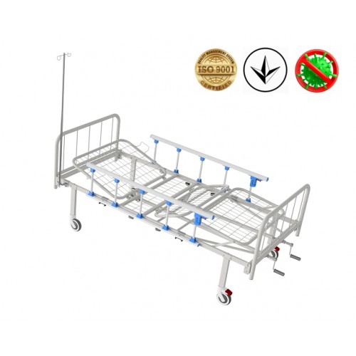 Ліжко медичне функціональне Атон КФ-4-МП-БМ-ОП-Ш-К125 з металевими бильцями, огорожами, штативом, код: 1582413275-A