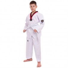 Кімоно для тхеквондо (добок) Mooto, розмір 1 (зростання 110), білий-чорний-червоний, код: CO-5630_1W Кімоно для тхеквондо (добок) Mooto, розмір 1 (зростання 110), білий-чорний-червоний, код: CO-5630_1W