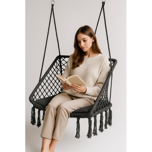 Крісло-гойдалка підвісна квадратна WCG + м’яка подушка, графітовий, код: QNSW03GR-IF