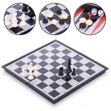 Шахи, шашки, нарди 3 в 1 дорожні пластикові магнітні PlayGame 330x330 мм, код: IG-9818