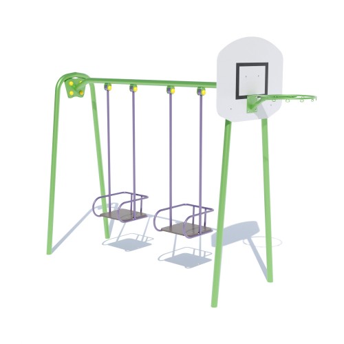 Гойдалка подвійна велика з баскетбольним щитом Miros 3140х1000х2420 мм, код: DIO323 Гойдалка подвійна велика з баскетбольним щитом Miros 3140х1000х2420 мм, код: DIO323