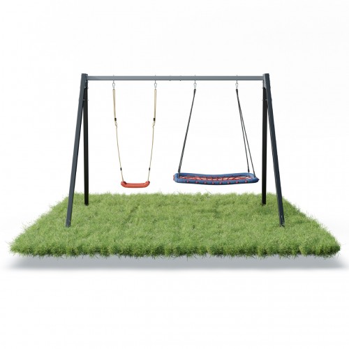 Каркас для дитячої гойдалки WCG 2 Elite Play Frame Двомісна + Гойдалка гніздо прямокутна + пластикова гойдалка, код: EPF-2-101-421-IF