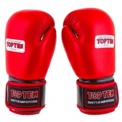 Боксерські рукавички TopTen шкіра червоний 12oz, код: TT025-12R