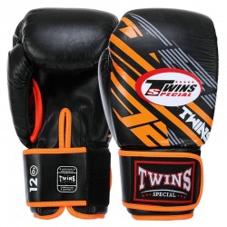 Боксерські рукавиці шкіряні Twins 12 унцій, чорний-помаранчевий, код: BO-5058_12OR