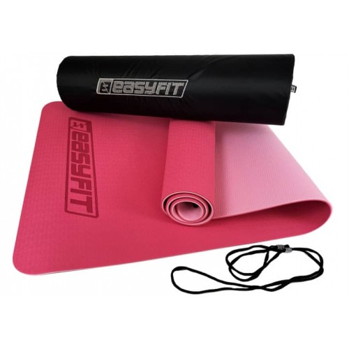 Килимок для йоги та фітнеса двошаровий EasyFit TPE+TC 1830х610х6мм + Чохол рожевий з св.рожевим, код: EF-1924s-PP-EF