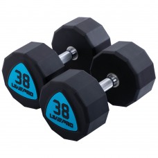 Гантелі цільні професійні з поліуретановим покриттям LiveUp 2х38кг чорний-синій, код: LP8003-38-S52 Гантелі цільні професійні з поліуретановим покриттям LiveUp 2х38кг чорний-синій, код: LP8003-38-S52