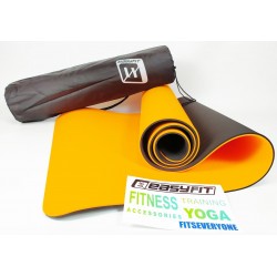 Килимок для йоги та фітнесу EasyFit TPE+TC 6 мм двошаровий + Чохол помаранчевий з чорний, код: EF-1924E-O/B