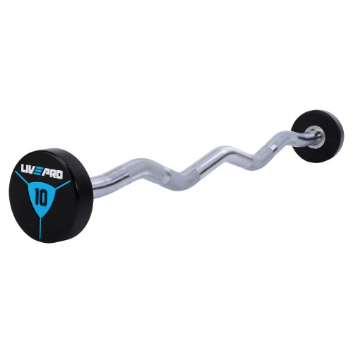 Штанга фіксована вигнута поліуретанова LiveUp довжина-89,2см, 10кг, чорний-синій, код: LP8011-10-S52