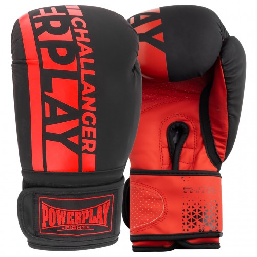 Боксерські рукавиці PowerPlay Matt Challenger 14 унцій, чорний-червоний, код: PP_3086_14oz_Bl/Red