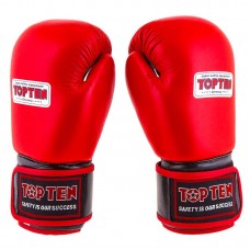 Боксерські рукавички TopTen шкіра червоний 10oz, код: TT025-10R Боксерські рукавички TopTen шкіра червоний 10oz, код: TT025-10R