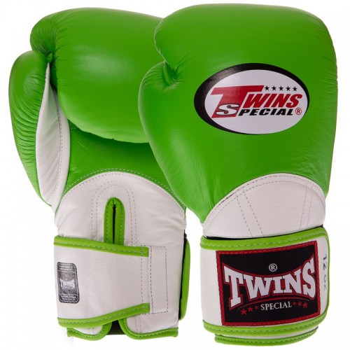 Рукавички боксерські шкіряні Twins Velcro 10 унцій, зелений-білий, код: BGVL11_10GW