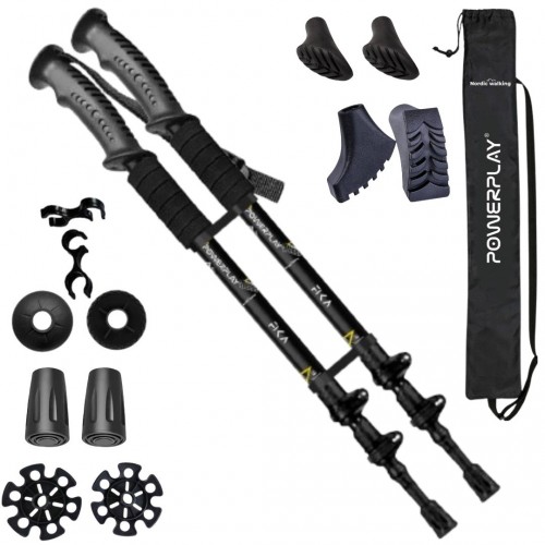 Трекінгові палиці PowerPlay Fika Black/Yellow 60-135 см (пара)  + 2-ві пари чобітків + чохол, код: PP_9109_Fika_Bl/Yellow