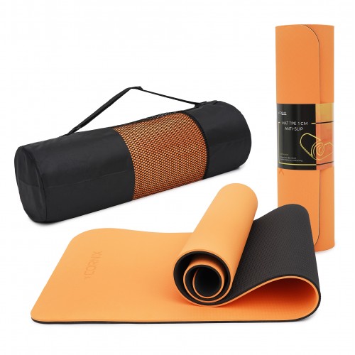Килимок для йоги та фітнесу Cornix TPE 1830x610x10 мм, помаранчевий-чорний, код: XR-0091