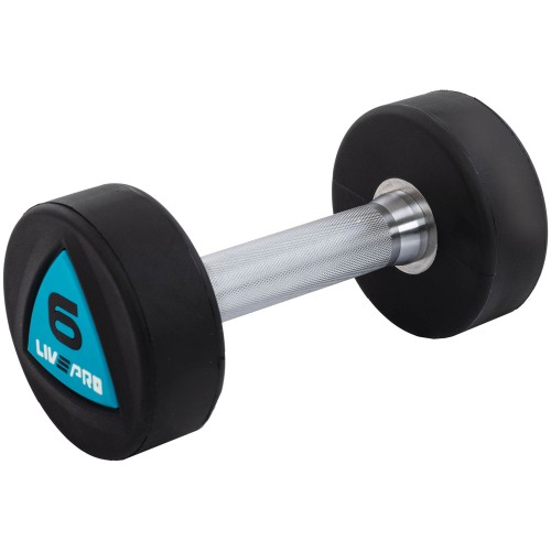 Гантелі цільні професійні з поліуретановим покриттям LiveUp 2х6кг, чорний-синій, код: LP8002-6 Гантелі цільні професійні з поліуретановим покриттям LiveUp 2х6кг, чорний-синій, код: LP8002-6