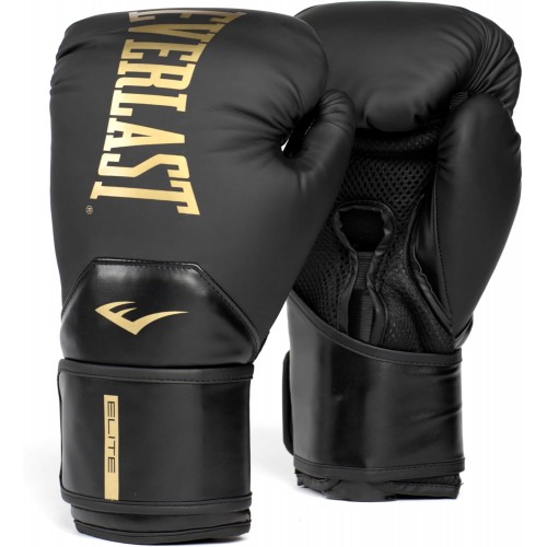 Боксерські рукавиці Everlast Elite 2 Boxing Gloves 16 унцій, чорний-золотий, код: 009283623739