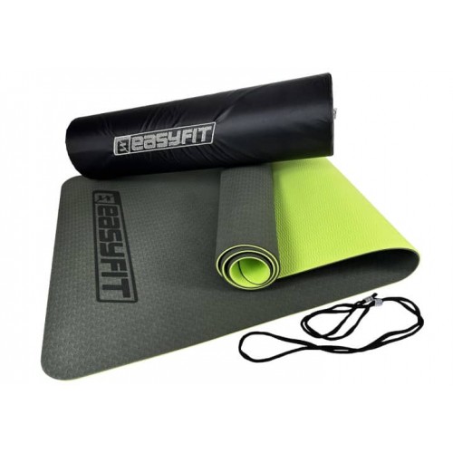 Килимок для йоги та фітнеса двошаровий + чохол EasyFit TPE+TC 1830x610x6мм, чорний з зеленим, код: EF-1924s-BG-EF Килимок для йоги та фітнеса двошаровий + чохол EasyFit TPE+TC 1830x610x6мм, чорний з зеленим, код: EF-1924s-BG-EF