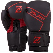 Рукавички боксерські шкіряні на липучці Zelart 10 унцій, чорний-червоний, код: VL-3149_10BKR-S52