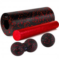 Масажний набір PowerPlay EPP Foam Roller Set 4in1 (2-ва ролика + 2-ва м"ячі), чорний-червоний, код: PP_4015_Red