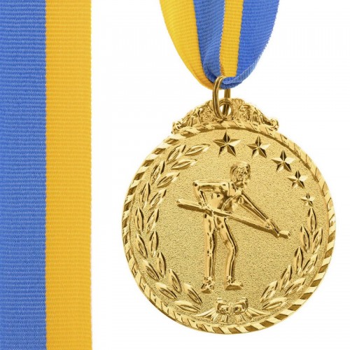 Медаль спортивна зі стрічкою PlayGame Більярд золота, код: C-7017-S52_G