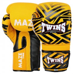 Боксерські рукавиці шкіряні Twins 12 унцій, жовтий, код: BO-5067_12Y